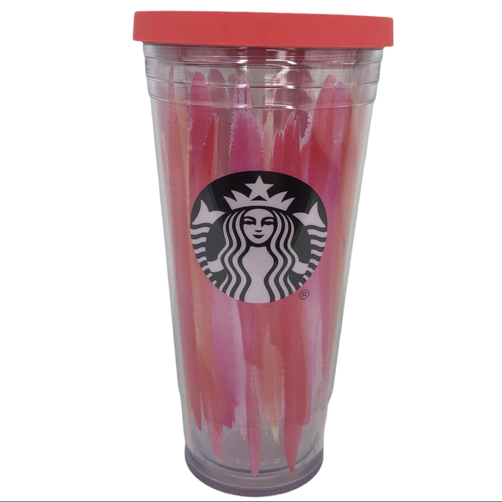 Starbucks 2016 Pink & Orange Paintbrush Stroke Plastic Tumbler